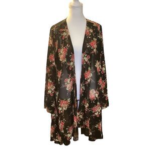 Elegant Floral‎ Kimono Cardigan Open Front Duster Long Sleeve Boho Chic